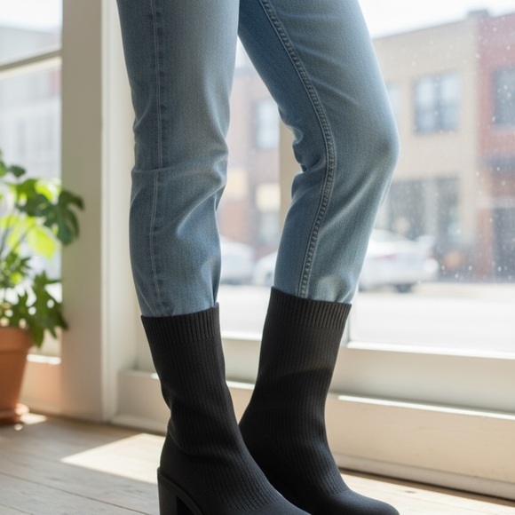 Zara Charcoal Knit High Boots - Picture 1 of 4